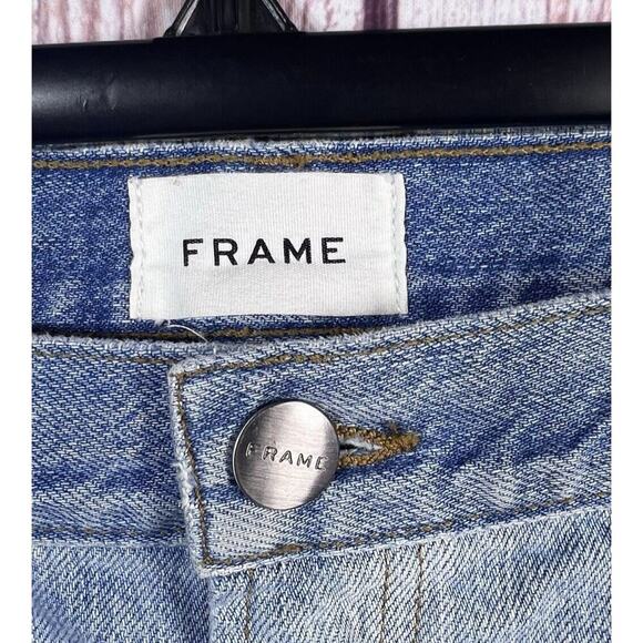 FRAME Women's Mid Rise Straight Leg Jeans Blue Le Garcon 2 Tone Patchwork Sz 36 - Picture 7 of 10